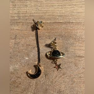Moon and Planet Asymmetrical Earrings